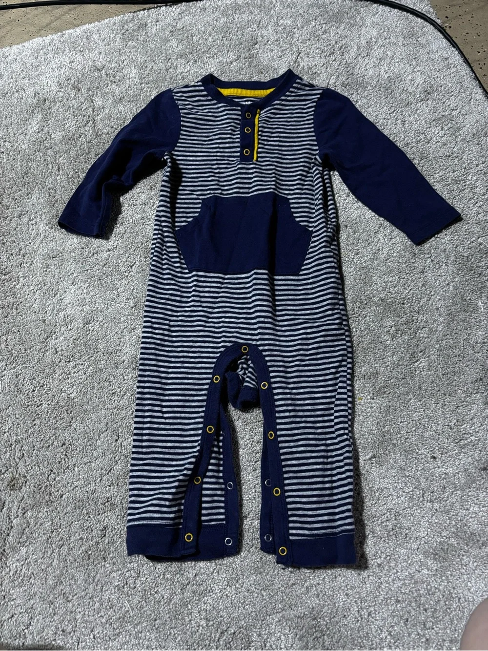 Cat & Jack Navy and Yellow Striped Long-Sleeve One-Piece Footie